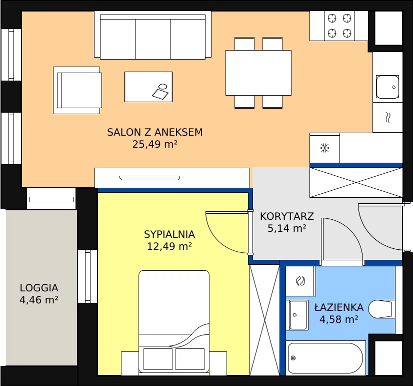 Zalety mieszkania 47.7 m², 7.02.B10