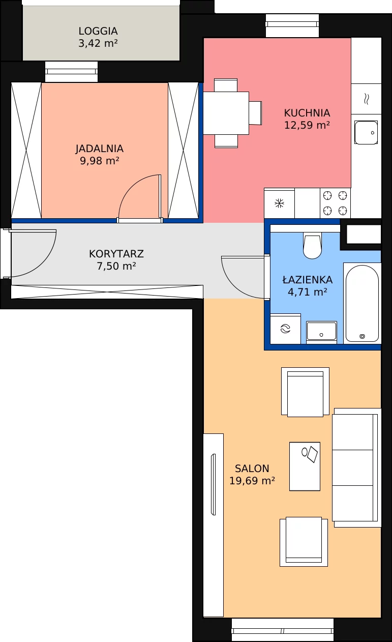 Zalety mieszkania 54.48 m², 7.02.C05