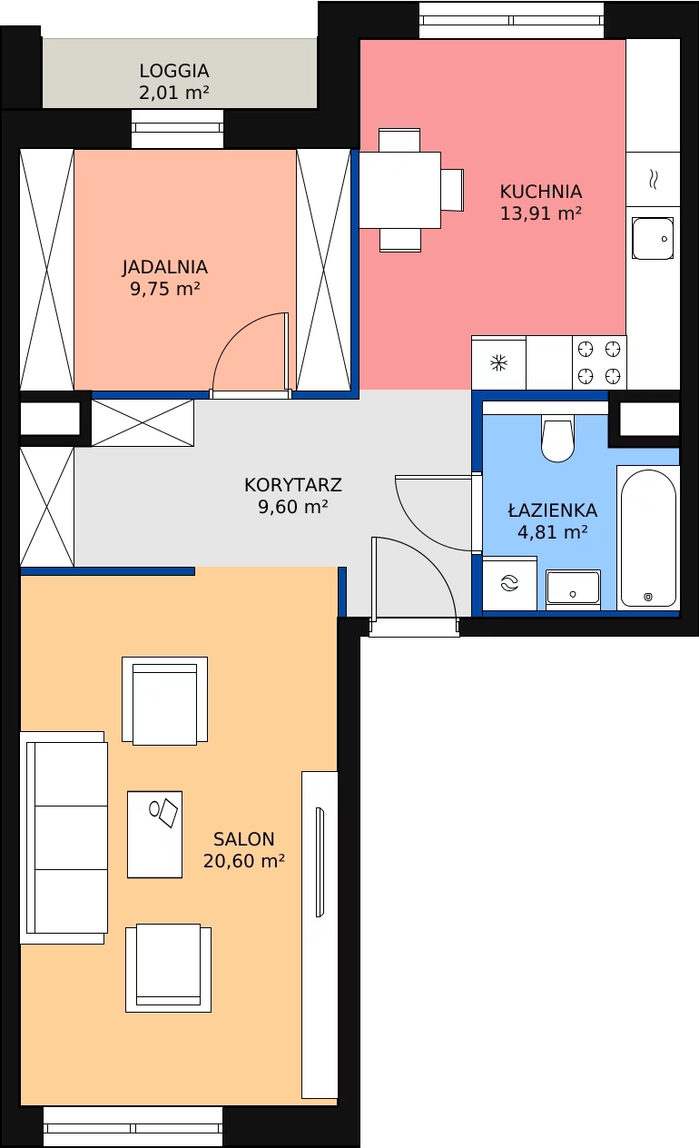 Zalety mieszkania 58.67 m², 7.02.D11