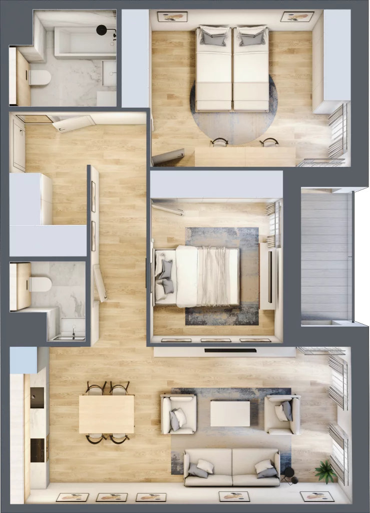 3 pokoje, mieszkanie 74,89 m², piętro 2, oferta nr 7.02.D13, Ogrody Andersa II, Gliwice, Wojska Polskiego, ul. Generała Władysława Andersa