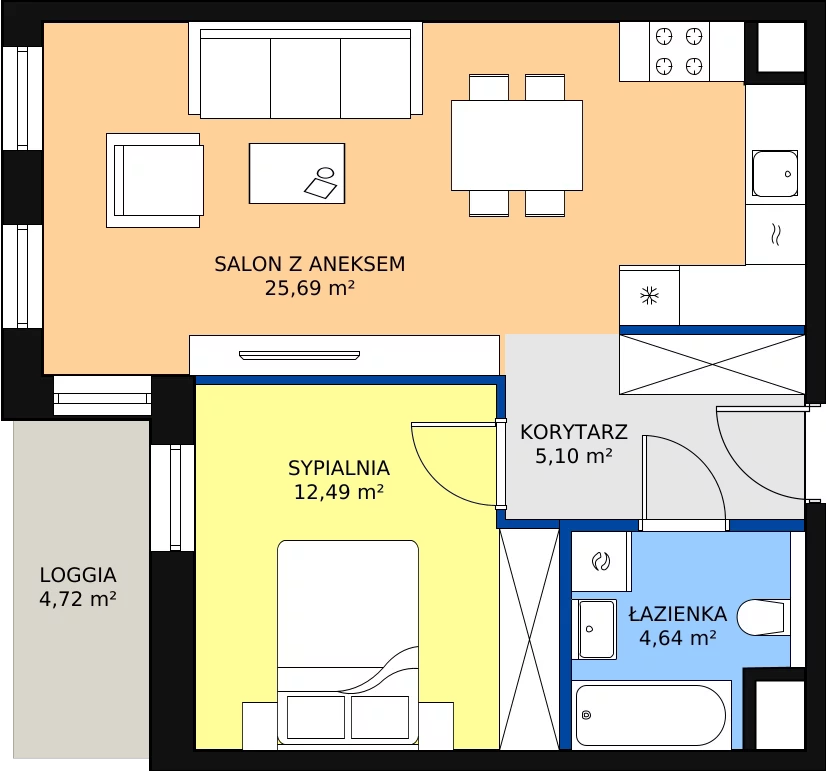 Zalety mieszkania 47.92 m², 7.03.A17