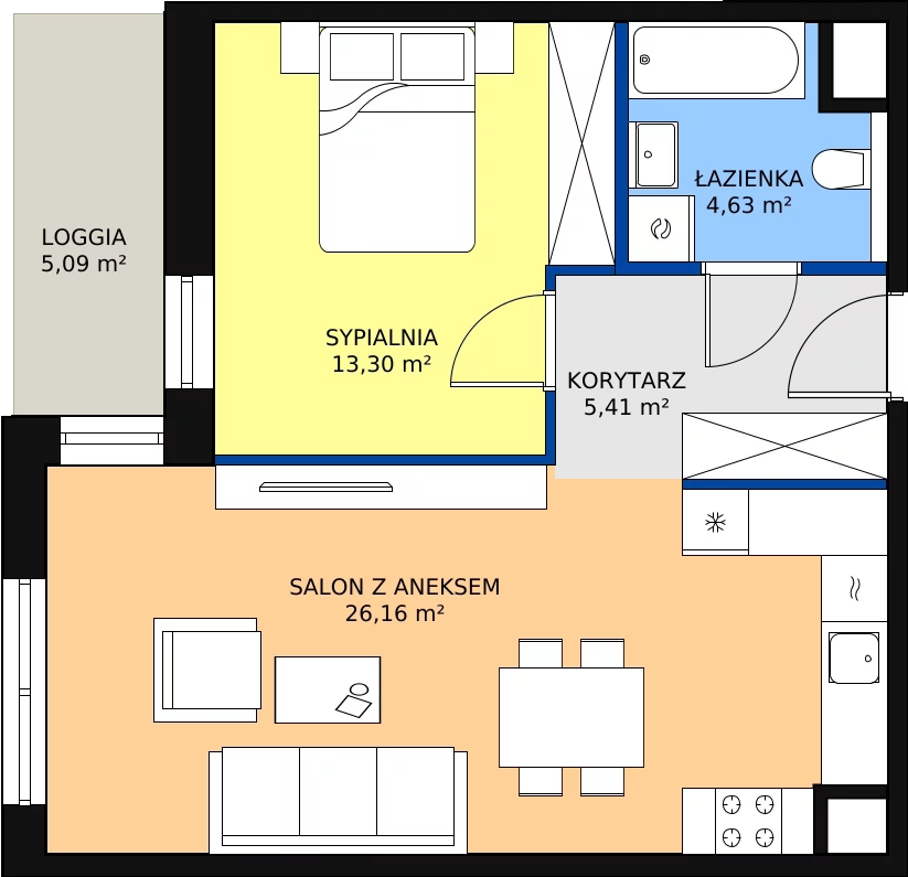 Zalety mieszkania 49.5 m², 7.03.A18