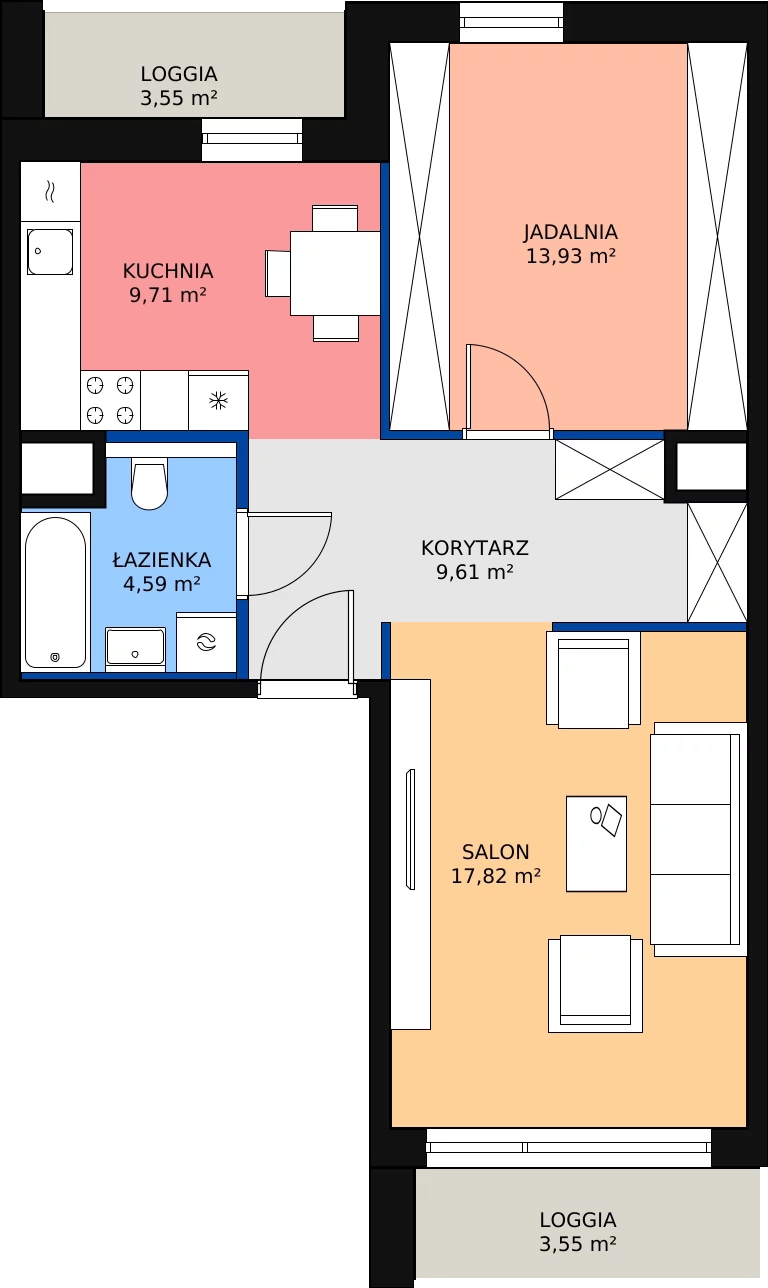 Zalety mieszkania 55.66 m², 7.03.B12