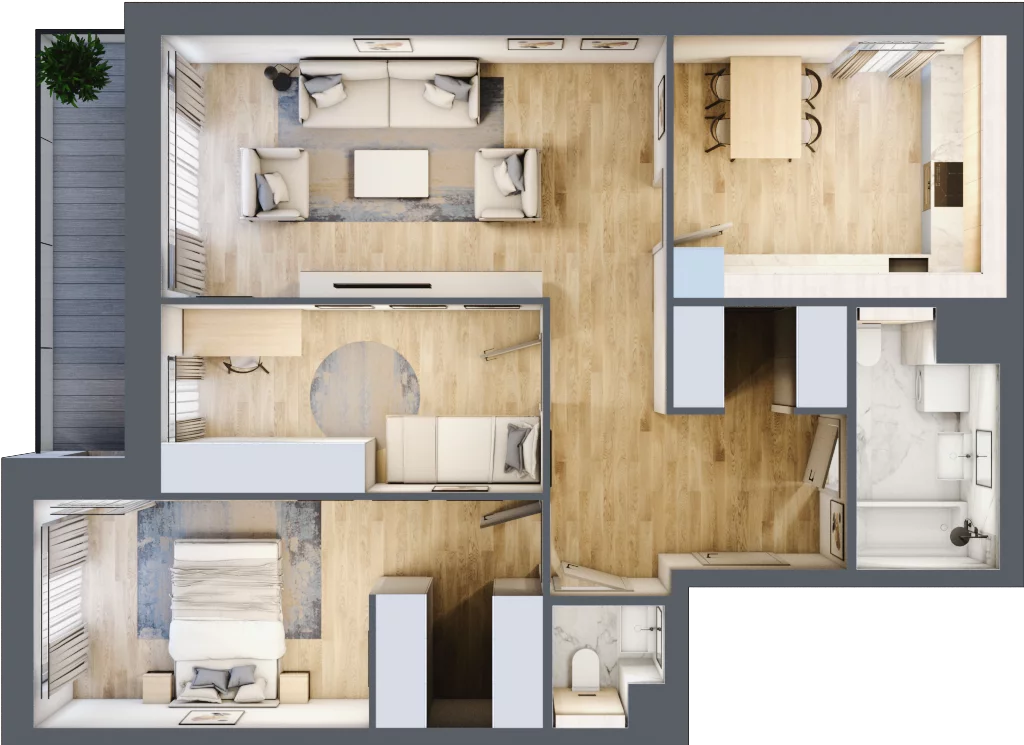 3 pokoje, mieszkanie 76,84 m², piętro 3, oferta nr 7.03.B16, Ogrody Andersa II, Gliwice, Wojska Polskiego, ul. Generała Władysława Andersa