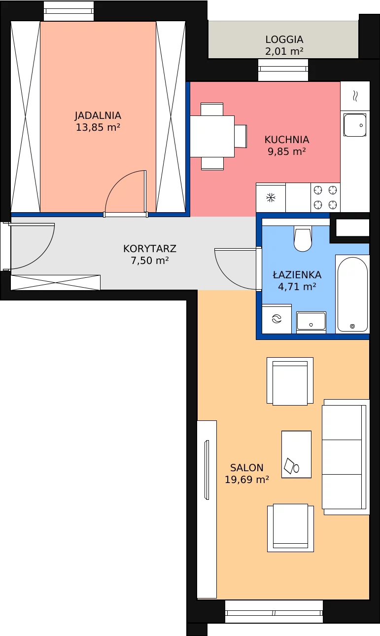 Zalety mieszkania 55.6 m², 7.03.C08