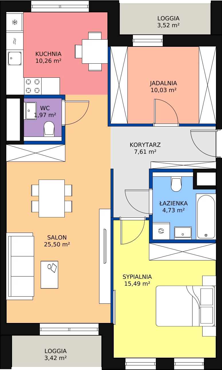 Zalety mieszkania 75.59 m², 7.03.C10