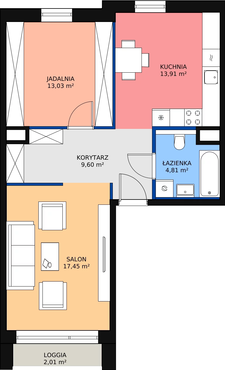 Zalety mieszkania 58.98 m², 7.03.D17