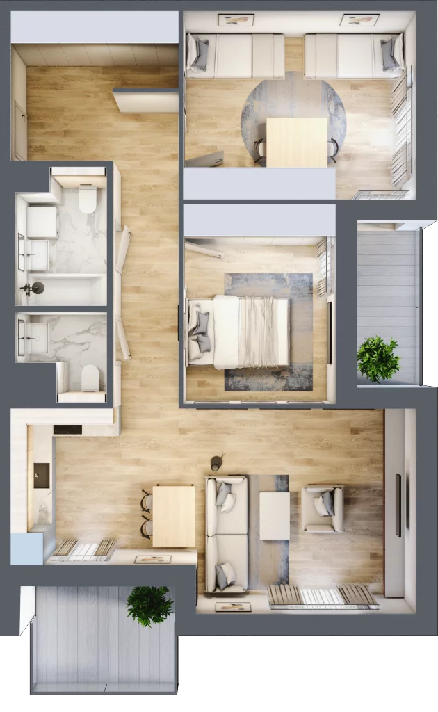 3 pokoje, mieszkanie 74,02 m², piętro 3, oferta nr 7.03.D20, Ogrody Andersa II, Gliwice, Wojska Polskiego, ul. Generała Władysława Andersa