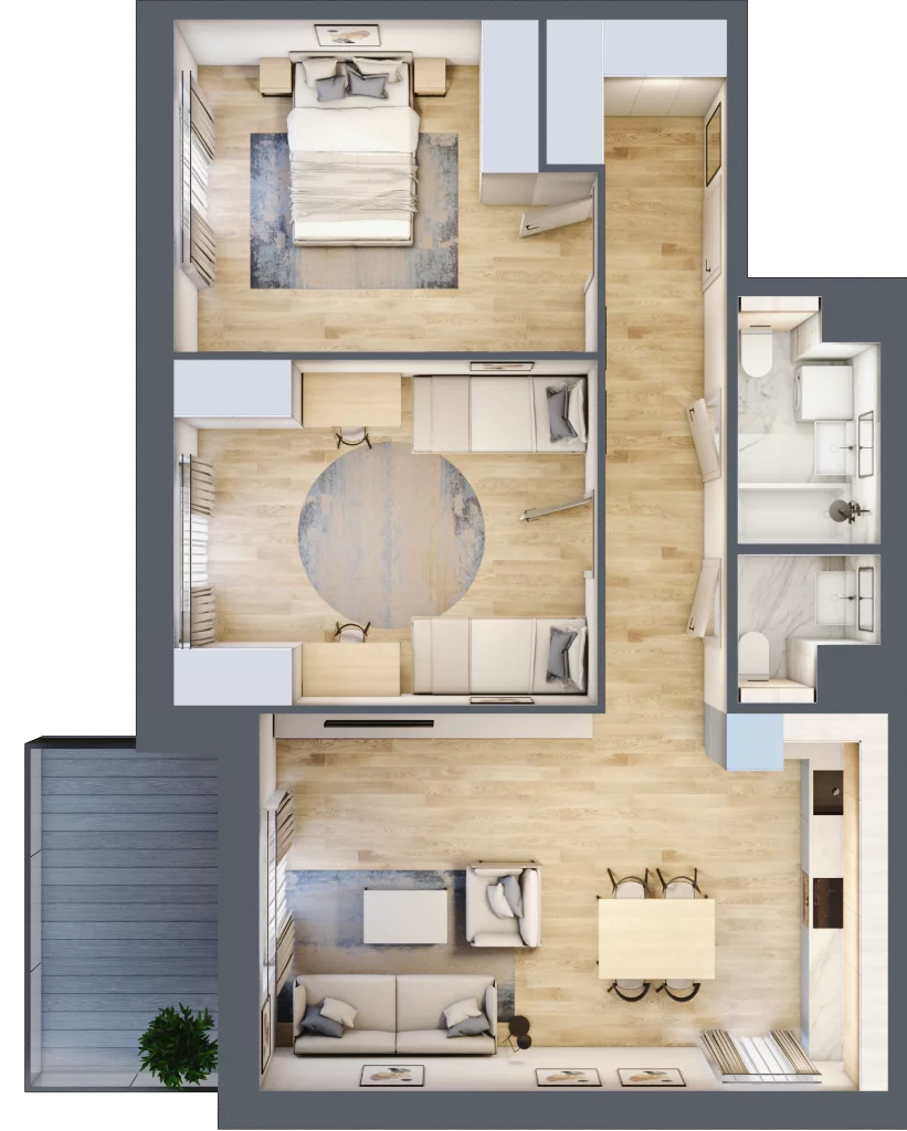 3 pokoje, mieszkanie 73,98 m², piętro 3, oferta nr 7.03.D21, Ogrody Andersa II, Gliwice, Wojska Polskiego, ul. Generała Władysława Andersa