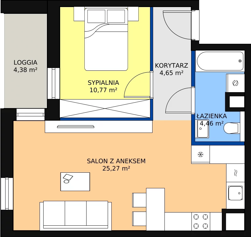 Zalety mieszkania 45.15 m², 7.04.D27