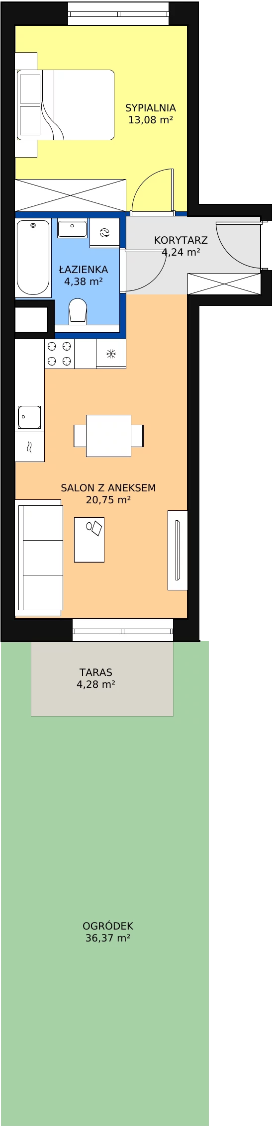Zalety mieszkania 42.45 m², 8.00.B02