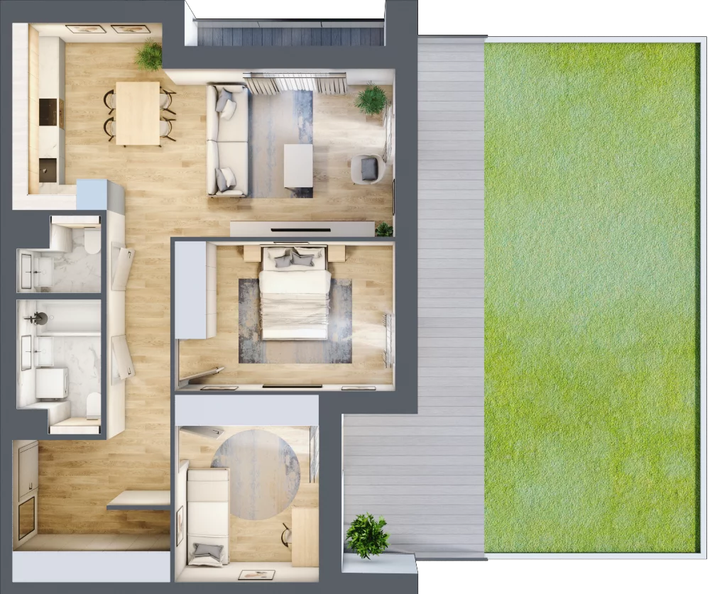 3 pokoje, mieszkanie 69,53 m², parter, oferta nr 8.00.C04, Ogrody Andersa II, Gliwice, Wojska Polskiego, ul. Generała Władysława Andersa