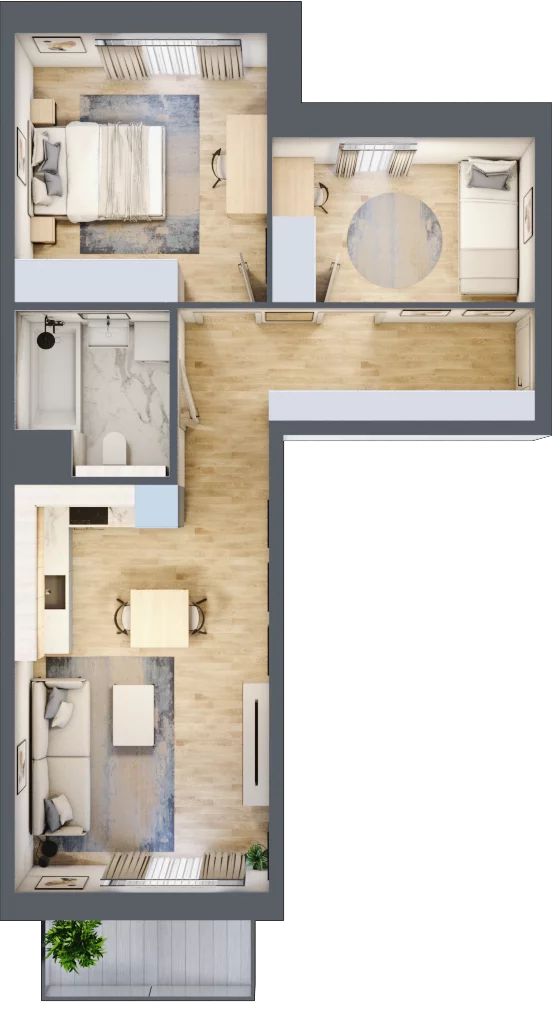 3 pokoje, mieszkanie 55,39 m², piętro 1, oferta nr 8.01.B04, Ogrody Andersa II, Gliwice, Wojska Polskiego, ul. Generała Władysława Andersa
