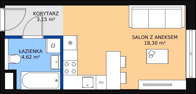Zalety mieszkania 26.07 m², 8.02.C18