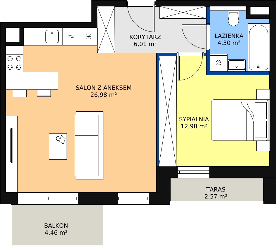 Zalety mieszkania 50.27 m², 8.04.A18