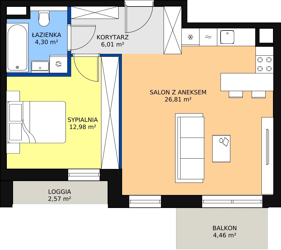 Zalety mieszkania 50.1 m², 8.04.B12