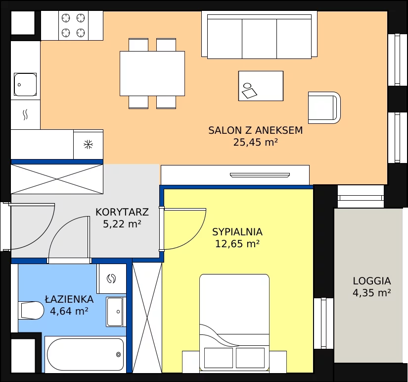 Zalety mieszkania 47.96 m², 8.04.C34