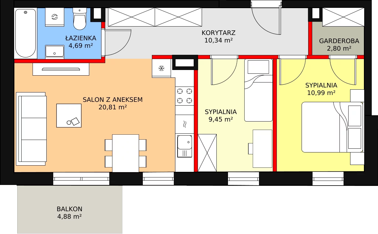 Mieszkanie 59,08 m², piętro 1, oferta nr A1-07, ATAL Apollina, Kowale, ul. Apollina