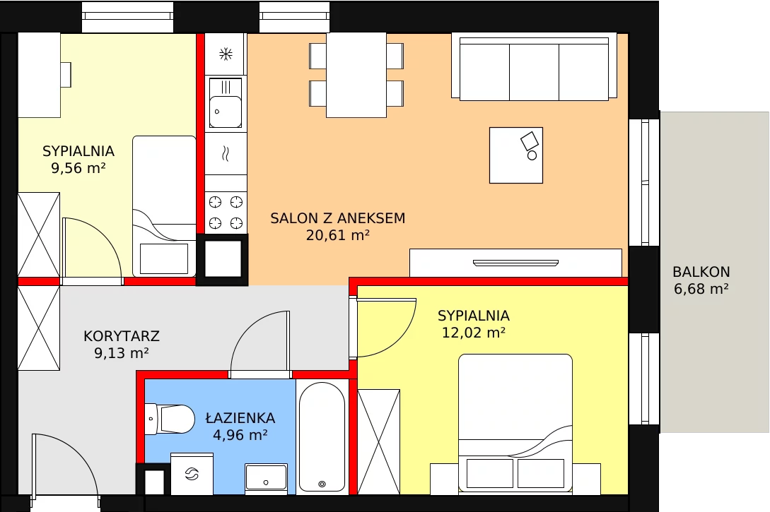 Mieszkanie 56,28 m², piętro 1, oferta nr A1-08, ATAL Apollina, Kowale, ul. Apollina