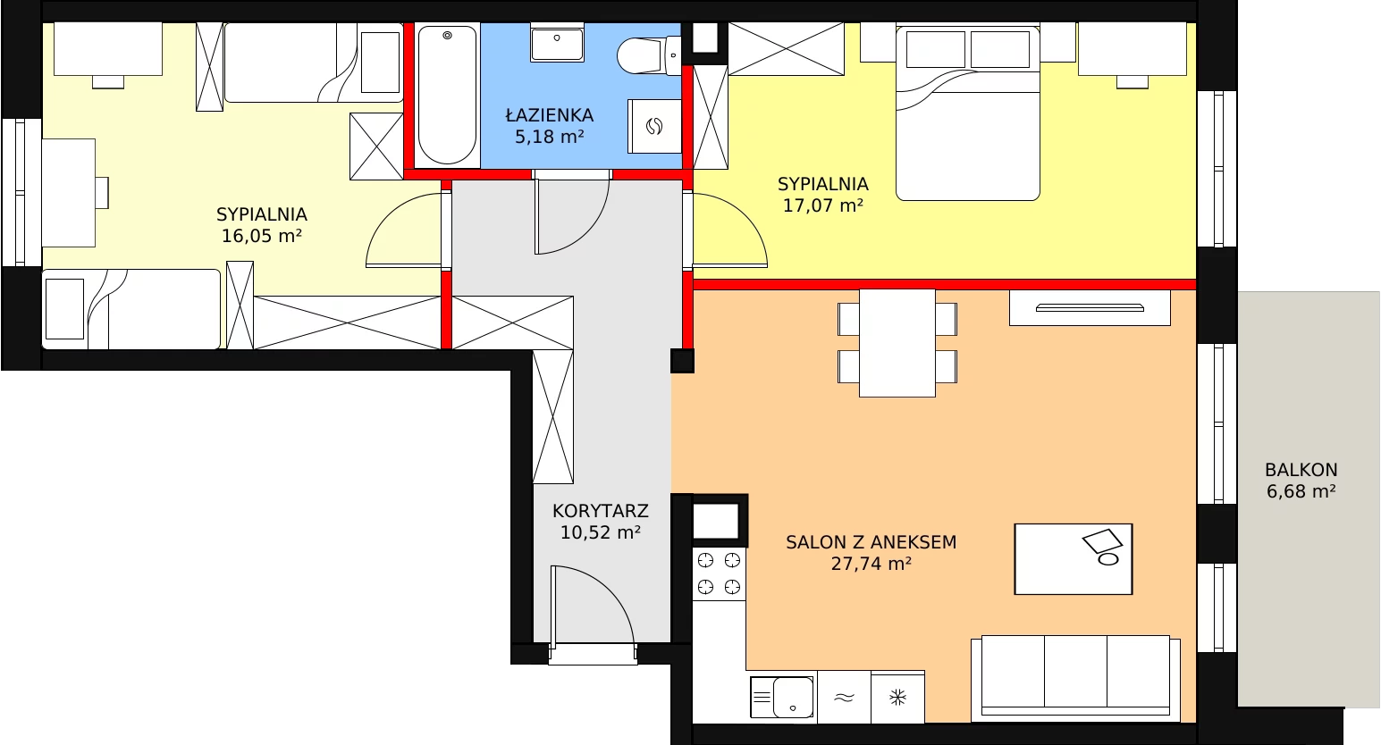 Mieszkanie 76,56 m², piętro 1, oferta nr B1-08, ATAL Apollina, Kowale, ul. Apollina