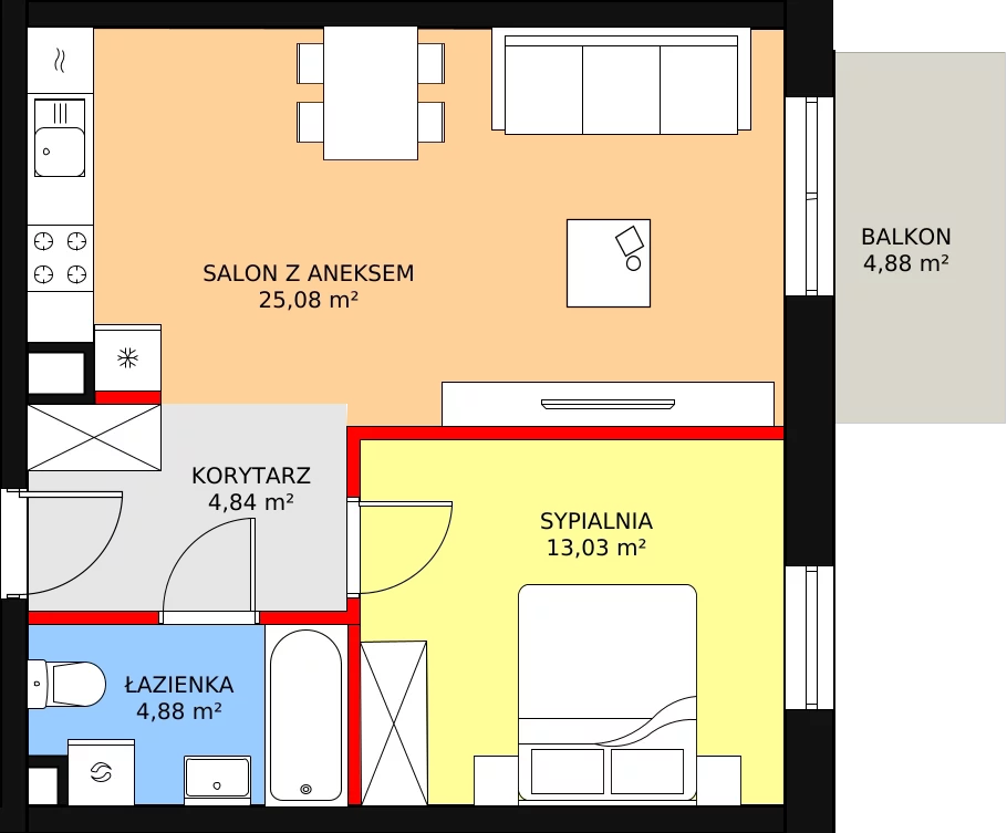 Mieszkanie 47,83 m², piętro 1, oferta nr B1-10, ATAL Apollina, Kowale, ul. Apollina