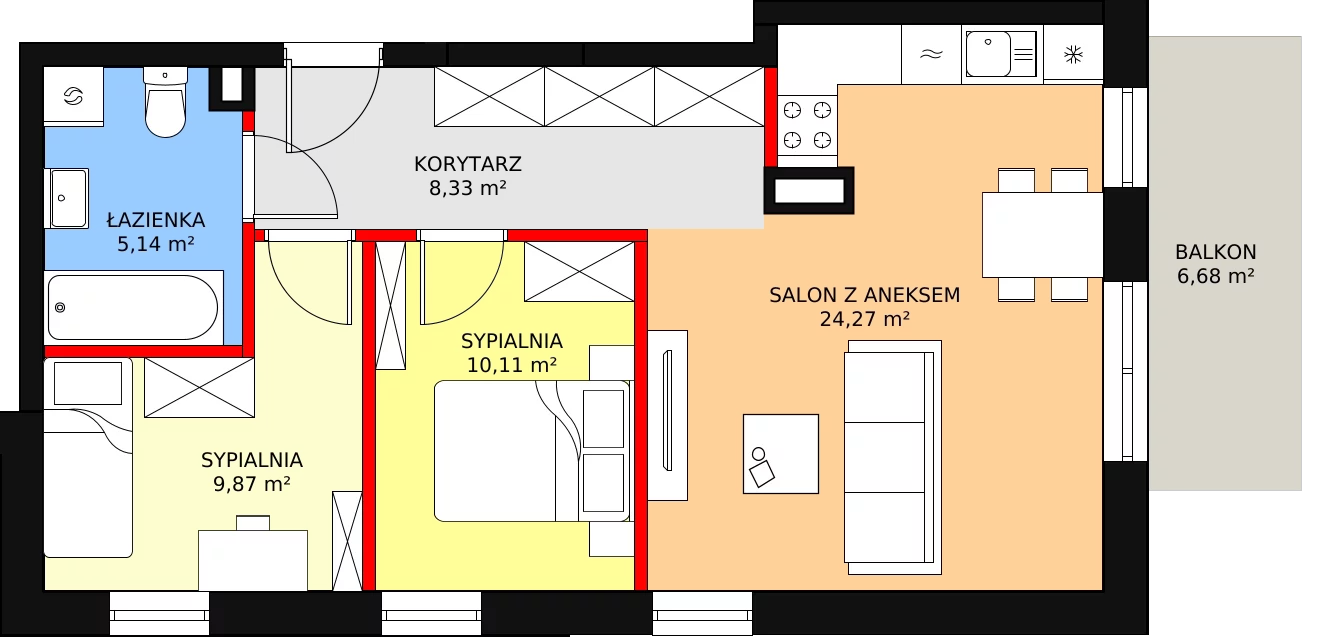 Mieszkanie 57,72 m², piętro 1, oferta nr B1-12, ATAL Apollina, Kowale, ul. Apollina