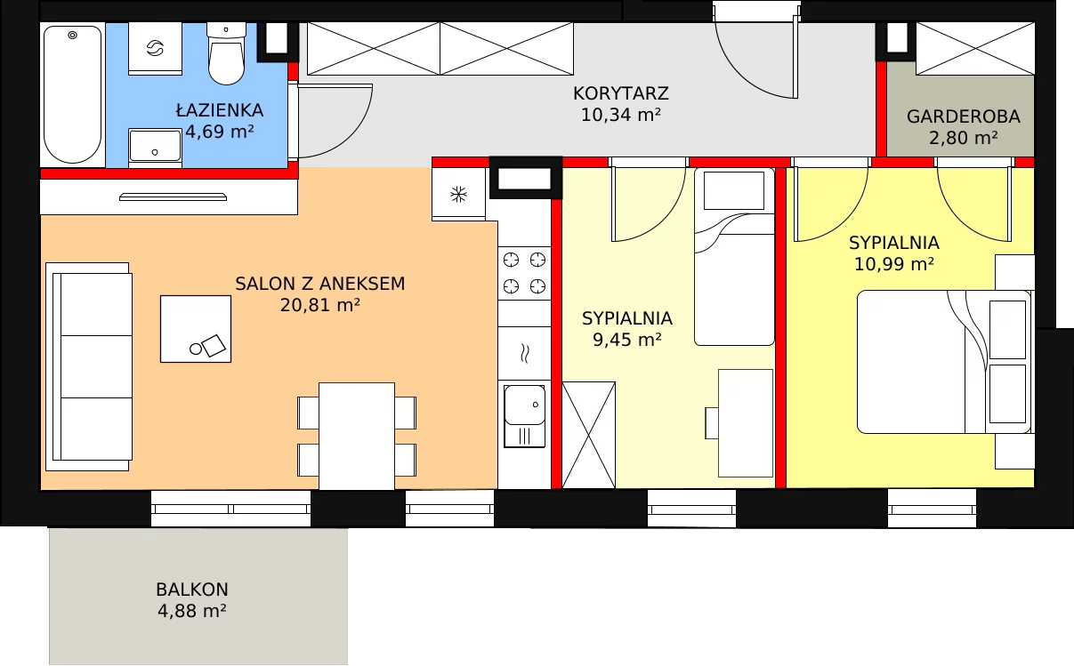 Mieszkanie 59,08 m², piętro 2, oferta nr A2-13, ATAL Apollina, Kowale, ul. Apollina