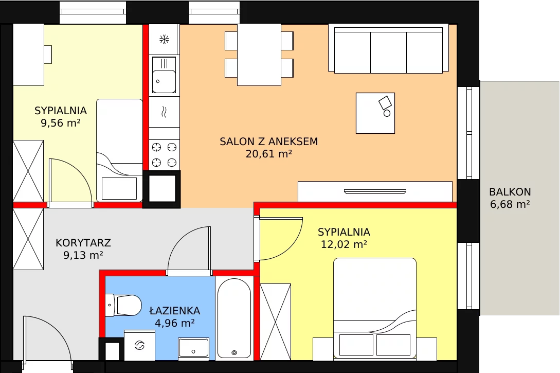 Mieszkanie 56,28 m², piętro 2, oferta nr A2-14, ATAL Apollina, Kowale, ul. Apollina