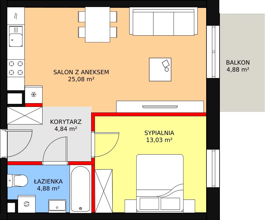 Mieszkanie 47,83 m², piętro 2, oferta nr B2-16, ATAL Apollina, Kowale, ul. Apollina