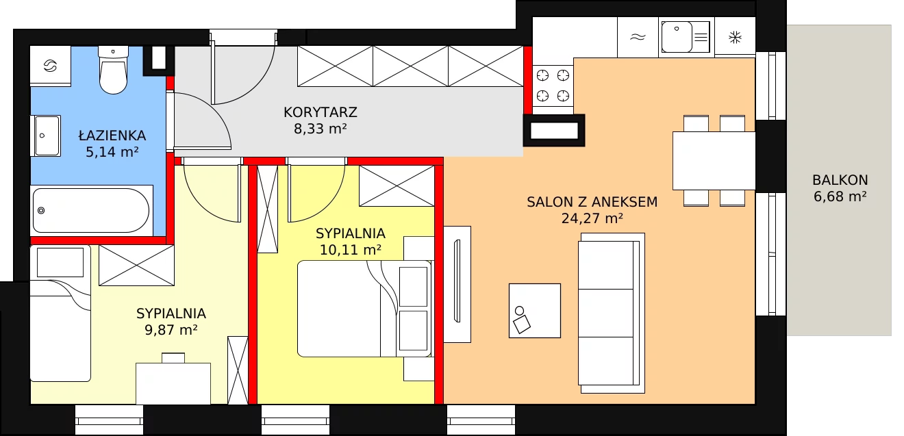 Mieszkanie 57,72 m², piętro 2, oferta nr B2-18, ATAL Apollina, Kowale, ul. Apollina