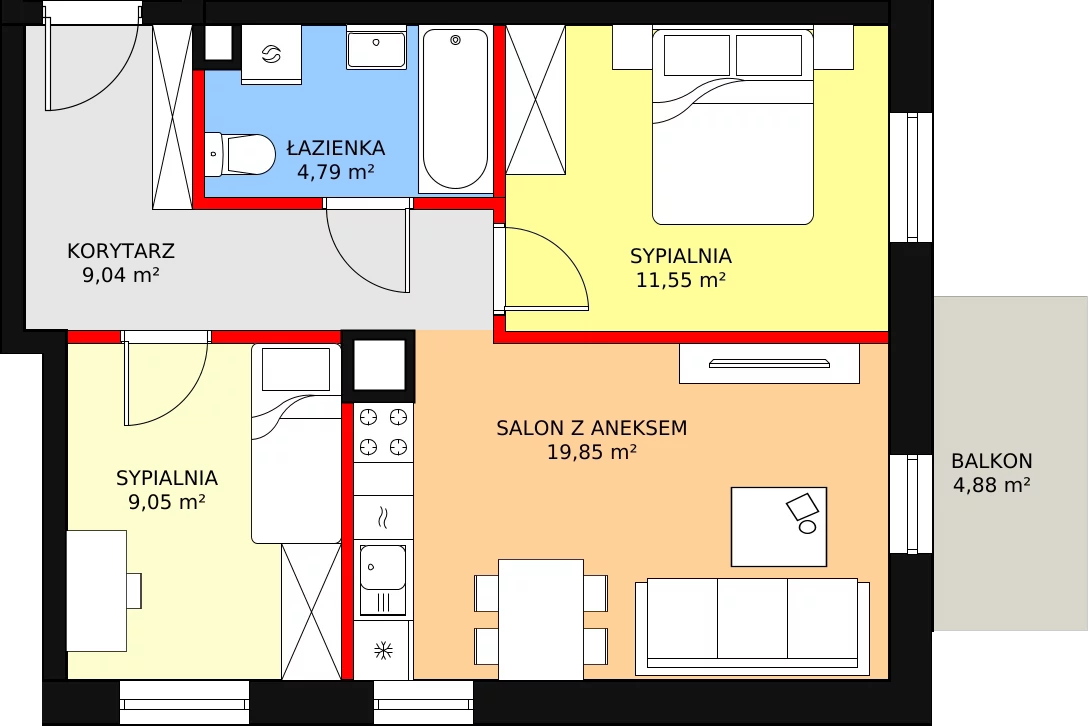 Mieszkanie 54,28 m², piętro 3, oferta nr B3-23, ATAL Apollina, Kowale, ul. Apollina