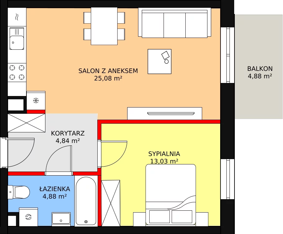 Mieszkanie 47,83 m², piętro 4, oferta nr B4-28, ATAL Apollina, Kowale, ul. Apollina