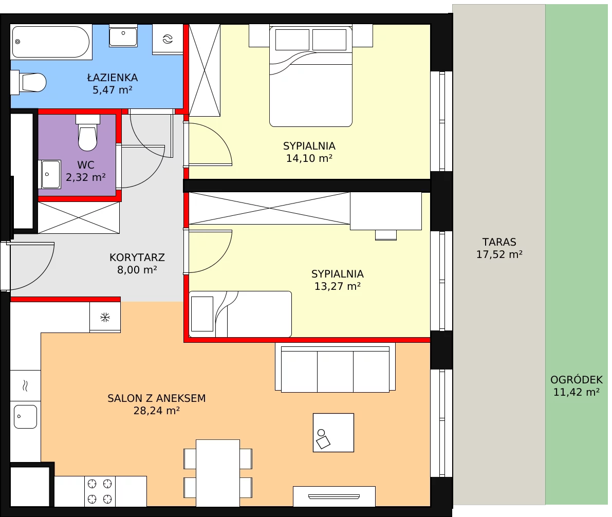 3 pokoje, mieszkanie 71,40 m², parter, oferta nr 1-0-01, ATAL Aura II, Łódź, Bałuty, ul. Telefoniczna 15/17