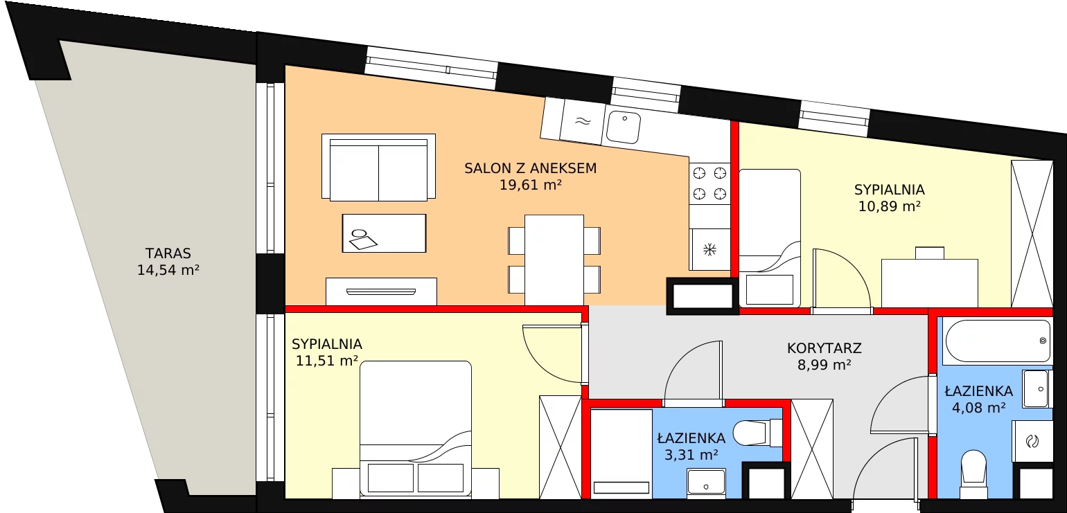 3 pokoje, mieszkanie 58,39 m², parter, oferta nr 1-0-08, ATAL Aura II, Łódź, Bałuty, ul. Telefoniczna 15/17