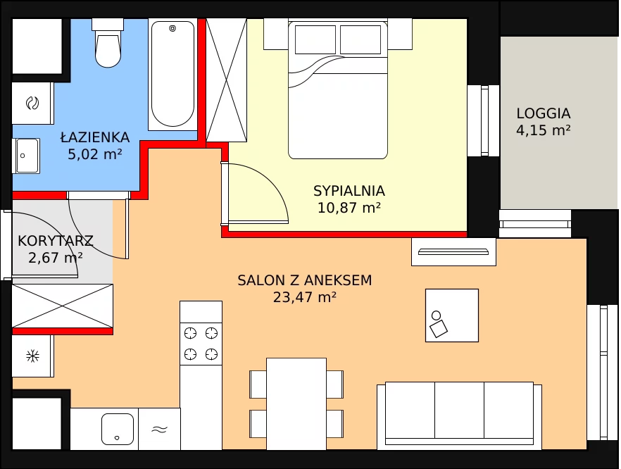 Mieszkanie 42,03 m², piętro 1, oferta nr 1-1-12, ATAL Aura II, Łódź, Bałuty, ul. Telefoniczna 15/17