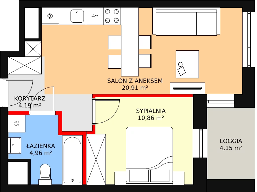 Mieszkanie 40,92 m², piętro 1, oferta nr 1-1-13, ATAL Aura II, Łódź, Bałuty, ul. Telefoniczna 15/17