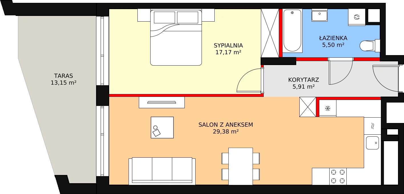 2 pokoje, mieszkanie 57,96 m², piętro 1, oferta nr 1-1-17, ATAL Aura II, Łódź, Bałuty, ul. Telefoniczna 15/17