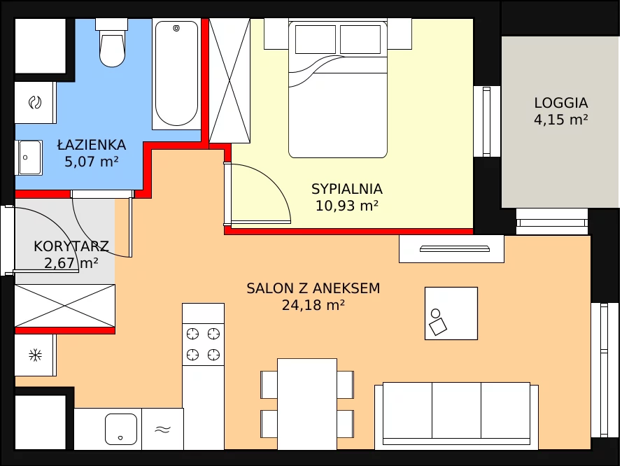 Mieszkanie 42,85 m², piętro 2, oferta nr 1-2-23, ATAL Aura II, Łódź, Bałuty, ul. Telefoniczna 15/17