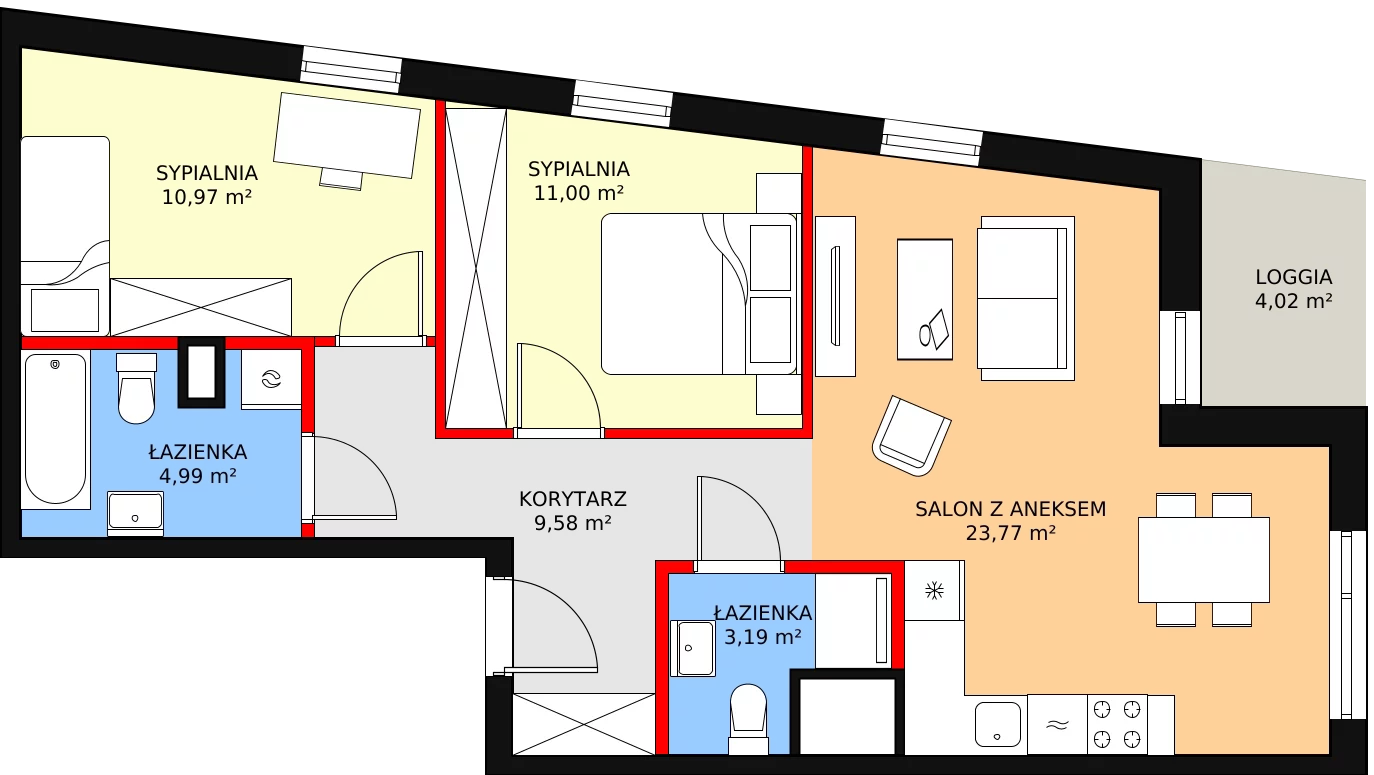 3 pokoje, mieszkanie 63,50 m², piętro 3, oferta nr 1-3-42, ATAL Aura II, Łódź, Bałuty, ul. Telefoniczna 15/17