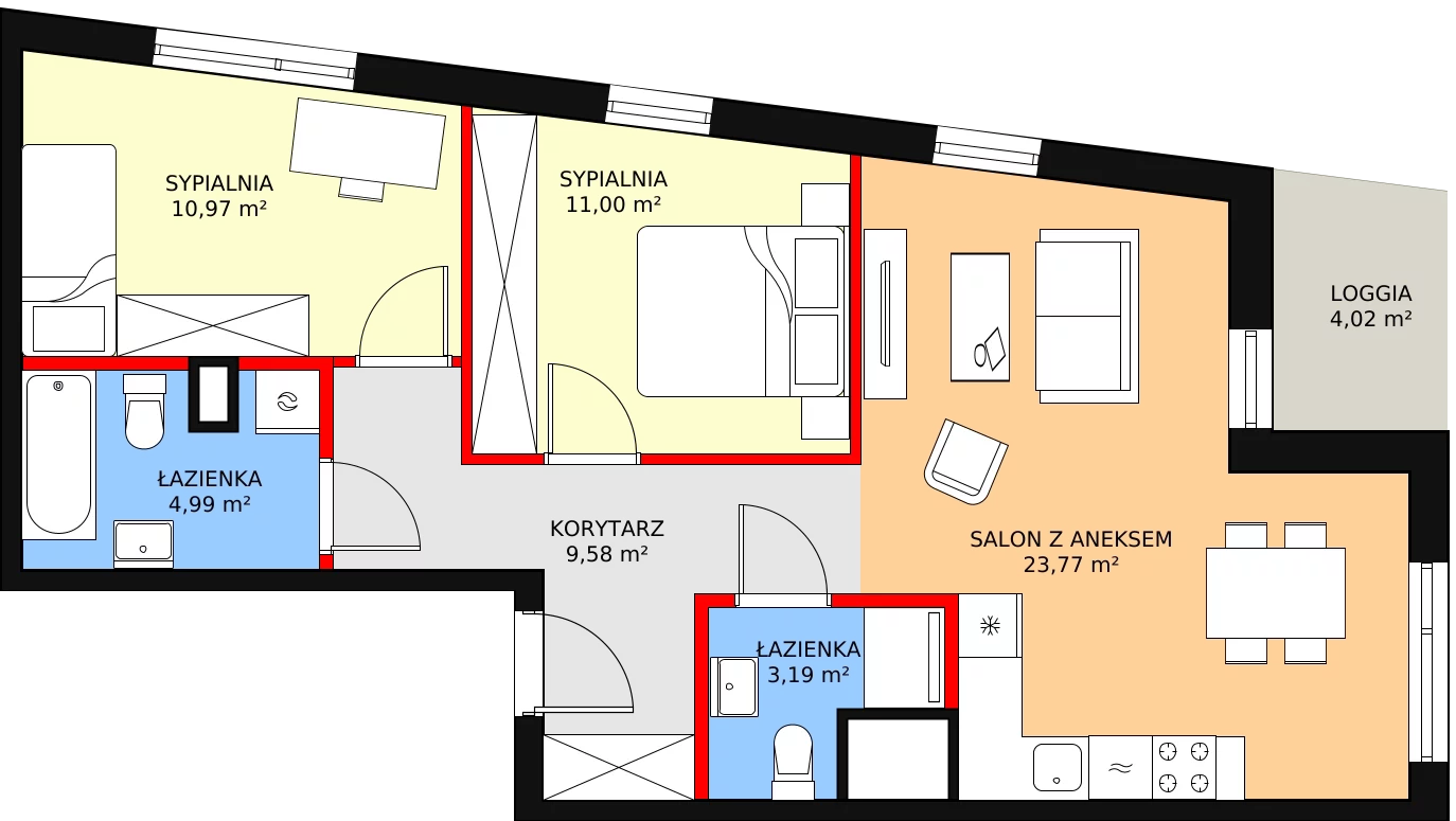 3 pokoje, mieszkanie 63,50 m², piętro 4, oferta nr 1-4-53, ATAL Aura II, Łódź, Bałuty, ul. Telefoniczna 15/17