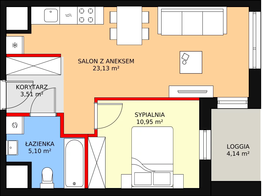 Mieszkanie 42,69 m², piętro 5, oferta nr 1-5-55, ATAL Aura II, Łódź, Bałuty, ul. Telefoniczna 15/17