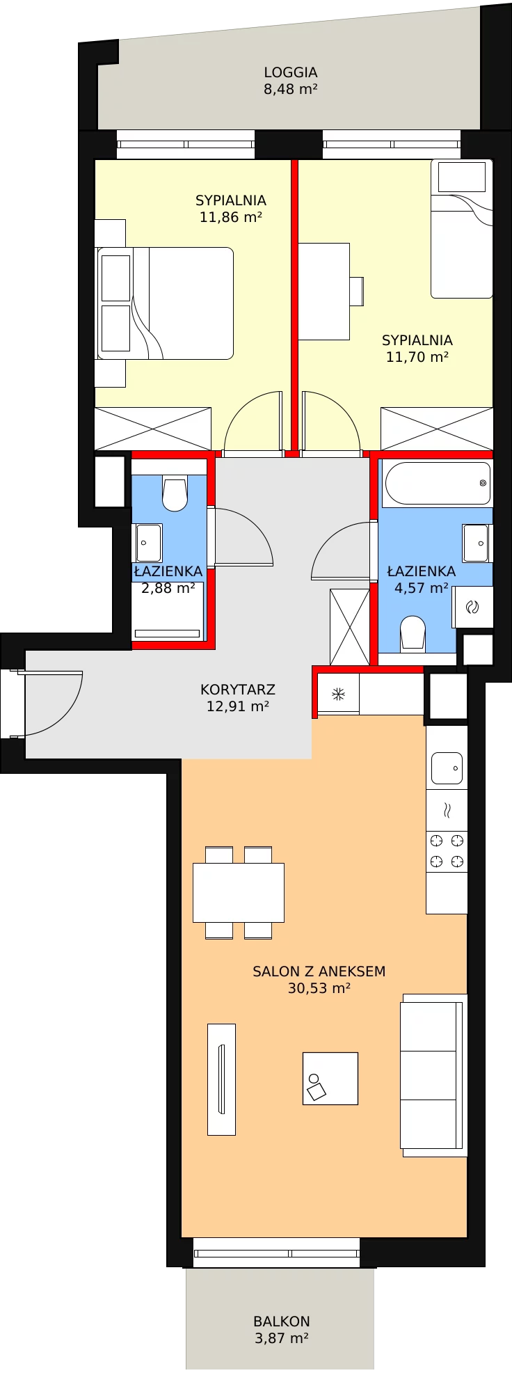 3 pokoje, mieszkanie 74,45 m², piętro 1, oferta nr 2-1-13, ATAL Aura II, Łódź, Bałuty, ul. Telefoniczna 15/17