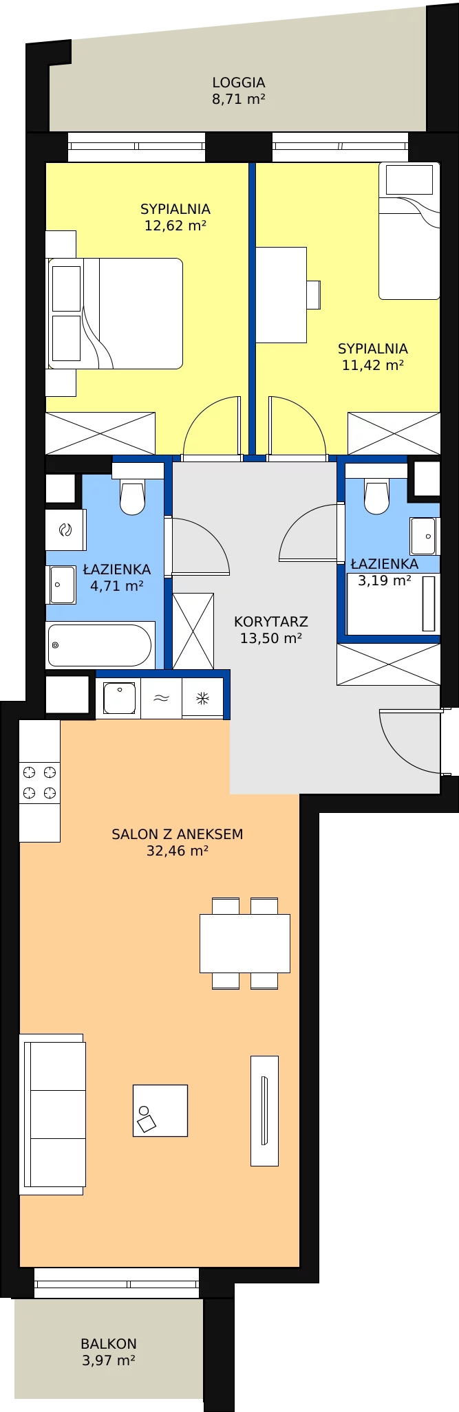 3 pokoje, mieszkanie 78,03 m², piętro 1, oferta nr 2-1-16, ATAL Aura II, Łódź, Bałuty, ul. Telefoniczna 15/17