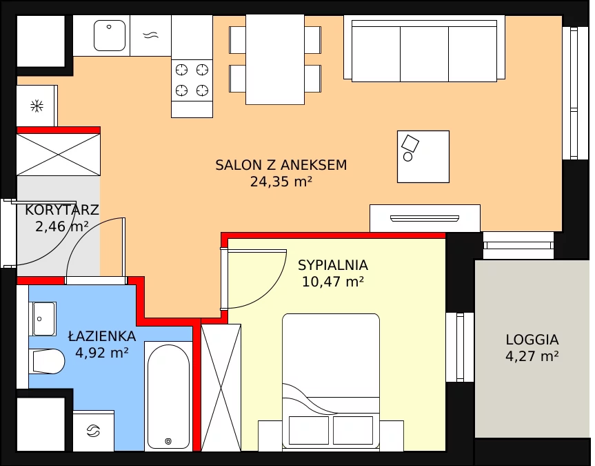 Mieszkanie 42,20 m², piętro 2, oferta nr 2-2-31, ATAL Aura II, Łódź, Bałuty, ul. Telefoniczna 15/17