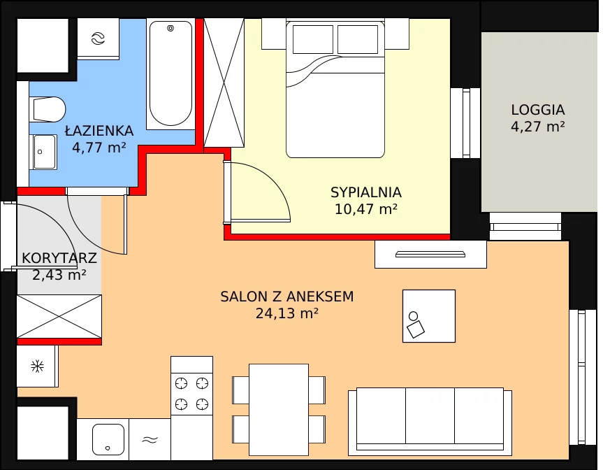 Mieszkanie 41,80 m², piętro 2, oferta nr 2-2-34, ATAL Aura II, Łódź, Bałuty, ul. Telefoniczna 15/17