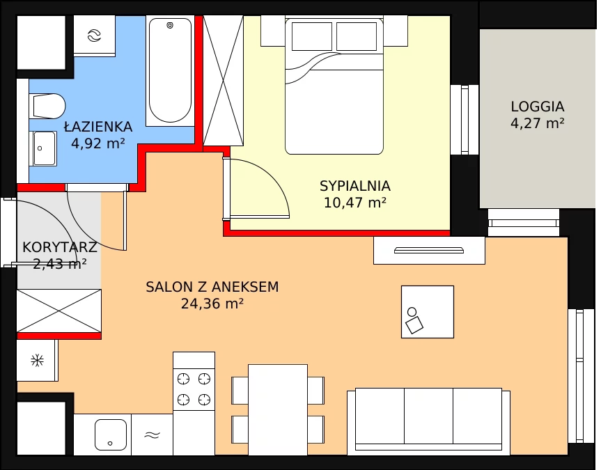 Mieszkanie 42,18 m², piętro 3, oferta nr 2-3-45, ATAL Aura II, Łódź, Bałuty, ul. Telefoniczna 15/17