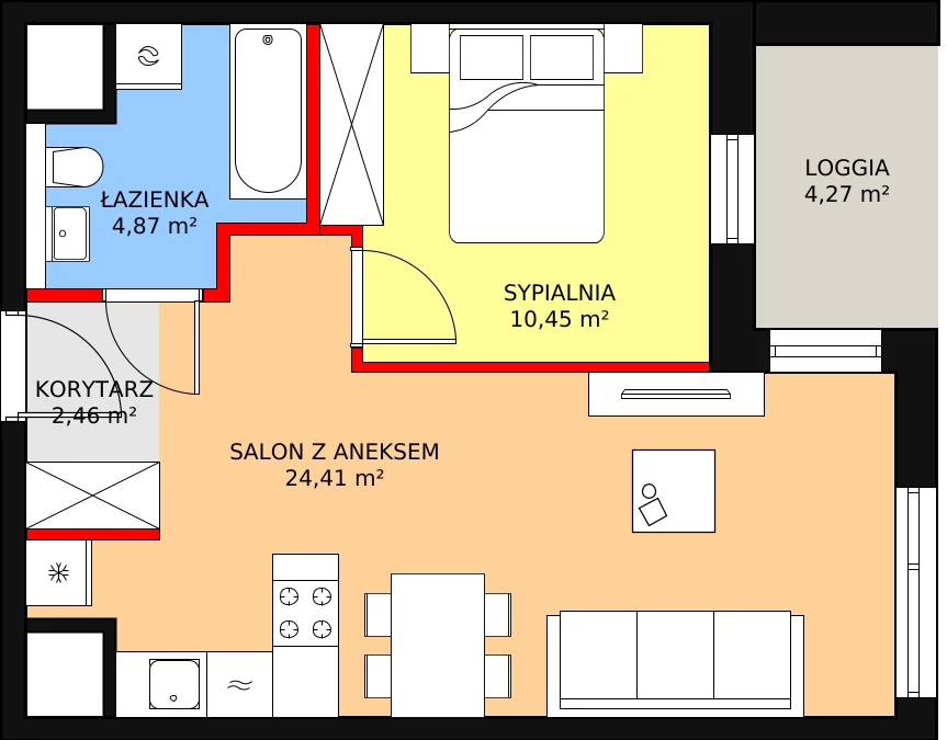 Mieszkanie 42,19 m², piętro 4, oferta nr 2-4-57, ATAL Aura II, Łódź, Bałuty, ul. Telefoniczna 15/17