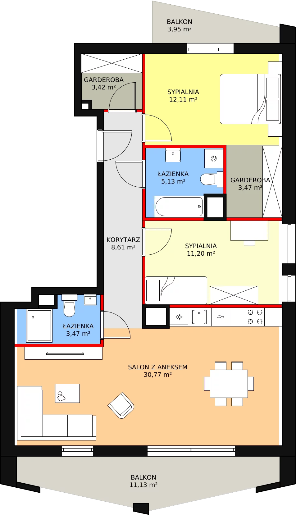 3 pokoje, mieszkanie 78,18 m², piętro 3, oferta nr B7_4, ATAL Zawiślańska Wille Miejskie, Gdańsk, Stogi, ul. Zawiślańska