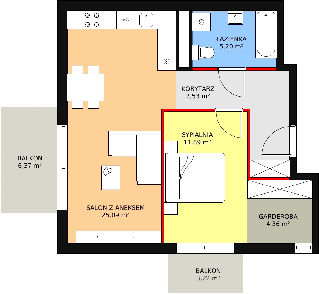 2 pokoje, mieszkanie 54,07 m², piętro 1, oferta nr C1_2, ATAL Zawiślańska Wille Miejskie, Gdańsk, Stogi, ul. Zawiślańska