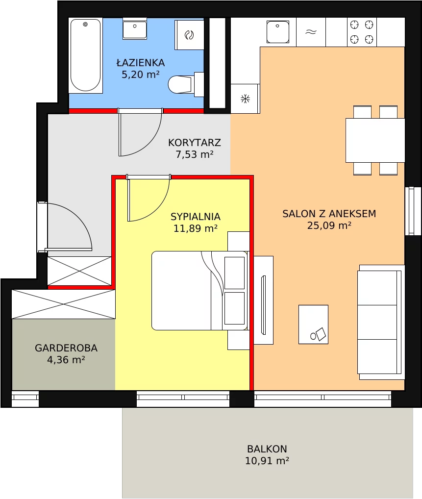 2 pokoje, mieszkanie 54,07 m², piętro 1, oferta nr C2_2, ATAL Zawiślańska Wille Miejskie, Gdańsk, Stogi, ul. Zawiślańska